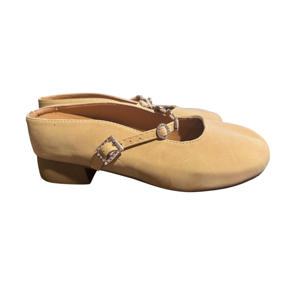 Womens Ballet Flats Mary Jane clog Style Embellished Buckle Light Tan slip on 35